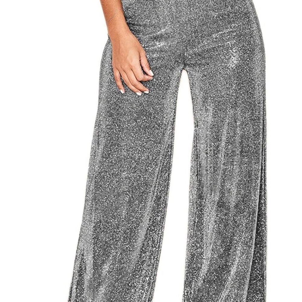 Silver Glitter Wide-Leg Pants